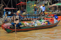CAMBODIA, Tonle Sap Lake, Kampong Phluk Fishing Village, boat vendor, CAM1376JPL