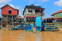 CAMBODIA, Tonle Sap Lake, Kampong Phluk Fishing Village, houses and boats, CAM1275JPL