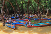 CAMBODIA, Tonle Sap Lake, Kampong Phluk Fishing Village, mangrove forest, tour boats, CAM1381JPL