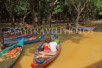 CAMBODIA, Tonle Sap Lake, Kampong Phluk Fishing Village, mangrove forest, tour boats, CAM1386JPL