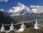 CHINA, Yunnan Province, Shangri La, stupas and Tibetan holy mountain range of Kawa Karpo, CH1588JPL