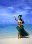 COOK ISLANDS, Rarotonga, beach, Maori girl in traditional island dress, cultural dancer, CI764JPL