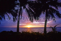 COOK ISLANDS, Rarotonga, coast and sunset, coconut trees, CI937JPL
