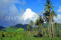 COOK ISLANDS, Rarotonga, countryside scenery, hills and coconut trees, CI185JPL