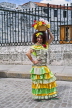 CUBA, Havana, old town, woman in colourful traditional dress posing, CUB353JPL
