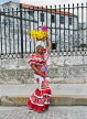 CUBA, Havana, old town, woman in traditional dress posing, CUB354JPL