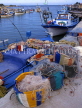 CYPRUS, Aiya Napa area, Potamos village, waterfront with fishing boats and nets, CYP185JPL