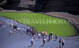 Canary Isles, LANZAROTE, Emerald Green Lagoon (El Golfo) and visitors, LAZ204JPL