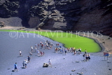 Canary Isles, LANZAROTE, Emerald Green Lagoon (El Golfo) and visitors, LAZ206JPL