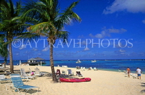Cayman Islands, GRAND CAYMAN, beach, sunbeds and coconut trees, CAY319JPL