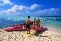 Cayman Islands, GRAND CAYMAN, beach at Rum Point, Tourists and kayaks, CAY213JPL