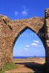 Channel Islands, JERSEY, ruins of GRONEZ Castle, stone archway, UK778JPL