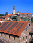 Czech Rep, CESKY KRUMLOV, old town view and Round Tower (Hradek), CZ882JPL
