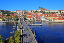 Czech Rep, PRAGUE, Charles Bridge, River Vlatava, and city view from bridge tower, CZ1103JPL