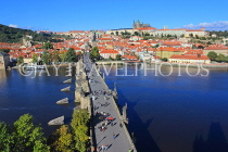 Czech Rep, PRAGUE, Charles Bridge, River Vlatava, and city view from bridge tower, CZ1107JPL