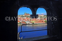 Czech Rep, PRAGUE, Charles Bridge, River Vlatava, and city view from bridge tower, CZ1109JPL