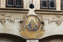 Czech Rep, PRAGUE, Mala Strana, Nerudova Street, house signs, CZ1556JPL