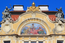 Czech Rep, PRAGUE, Old Town Square, Art Nouveau building, detail, CZ1121JPL
