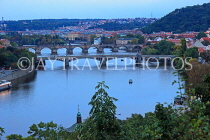 Czech Rep, PRAGUE, River Vlatava, and bridges, dusk view, CZ1501JPL