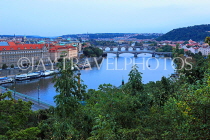 Czech Rep, PRAGUE, River Vlatava, and bridges, dusk view, CZ1503JPL