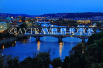 Czech Rep, PRAGUE, River Vlatava, and bridges, night view, CZ1504JPL