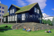 FAROE ISLANDS, Streymoy, Torshavn, old houses of parliament, with grass roof, FAR55JPL
