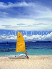 FIJI, Mamanuca Islands, Matamanoa Island, beach with sailboat and tourist, FIJ688JPL