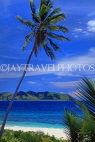 FIJI, Mamanuca Islands, Matamanoa Island, coast, and leaning coconut tree, FIJ886JPL