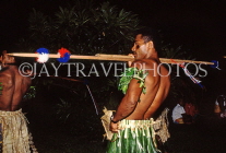 FIJI, Viti Levu, Pacific Harbour Arts Village, warrior with traditional weapon performance, FIJ844JPL