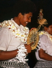 FIJI, Viti Levu Island, Fijian Meke (song & dance) performer in traditional dress, FIJ569JPL