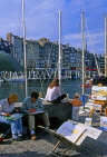 FRANCE, Normandy, HONFLEUR, artist painting local scene, in Vieux Bassin, FRA1383JPL