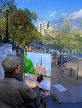 France, PARIS, Ile de la Cite, artist painting Notre Dame Cathedral, FRA2239JPL