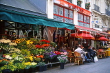 France, PARIS, Latin Quarter, flower stall and restaurant scene, FRA2024JPL