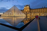 France, PARIS, Louvre Museum and Pyramid entrance, dusk view, FRA2104JPL