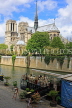 France, PARIS, Notre Dame Cathedral, River Seine and floating cafe, FRA2584JPL