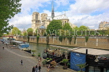 France, PARIS, Notre Dame Cathedral, River Seine and floating cafe, FRA2586JPL