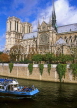 France, PARIS, Notre Dame Cathedral, River Seine with Bateaux Mouche, FRA1669JPL