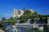 France, PARIS, Notre Dame Cathedral and River Seine with sightseeing boat, FRA1380JPL