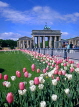 GERMANY, Berlin, Brandenburg Gate and Tulips, GER242JPL