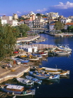 Greek Islands, CRETE, Agios Nikolaos, town, harbour and fishing boats, GIS1090JPL