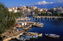 Greek Islands, CRETE, Agios Nikolaos, town, harbour and fishing boats, GIS1265JPL
