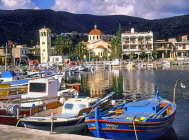 Greek Islands, CRETE, Elounda, town and harbourfront, fishing boats, GIS1077JPL