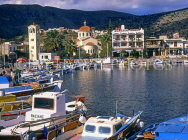 Greek Islands, CRETE, Elounda, town and harbourfront, fishing boats, GIS1107JPL