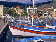 Greek Islands, CRETE, Elounda, town and harbourfront, with fishing boats, GIS1087JPL
