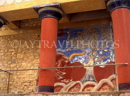 Greek Islands, CRETE, Iraklion, PALACE OF KNOSSOS, Charging Bull relief fresco, north entrance ruins, GIS1080JPL