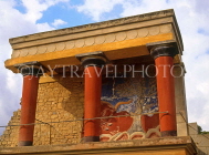 Greek Islands, CRETE, Iraklion, PALACE OF KNOSSOS, Charging Bull relief fresco, north entrance ruins, GIS1113JPL