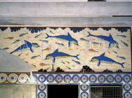 Greek Islands, CRETE, Iraklion, PALACE OF KNOSSOS, Queens Room, 'Dolphins' fresco, GIS1081JPL