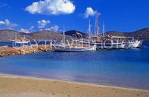 Greek Islands, CRETE, beach and fishing boats, near Elounda, GIS1285JPL