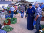 Greek Islands, KEPHALONIA, Argostoli, market scene and priest, GIS498JPL