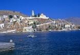 Greek Islands, SYMI, town with hillside church, view from sea, GIS428JPL
